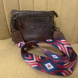 STS Ranchwear Brown Leather Crossbody with Red and Blue Strap